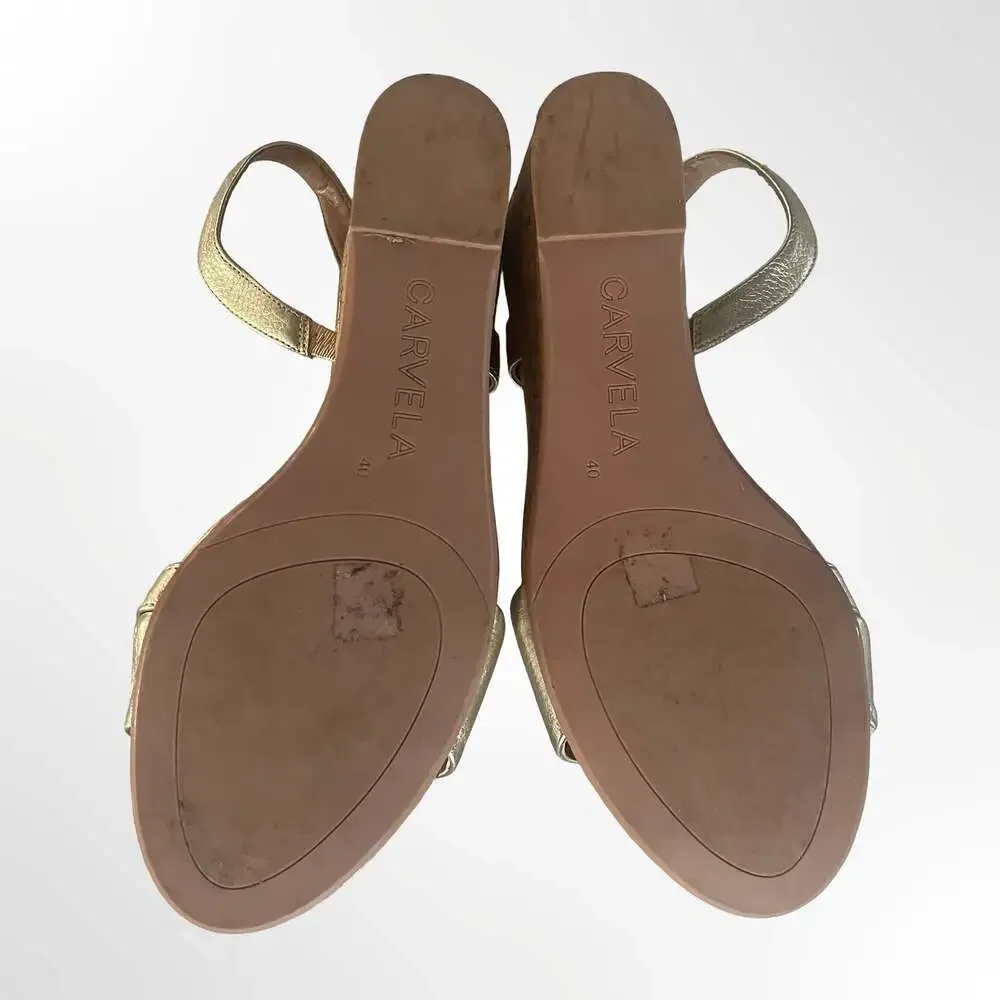 Carvela Symmetry Gold Metallic Slingback Cork Wedge Sandals